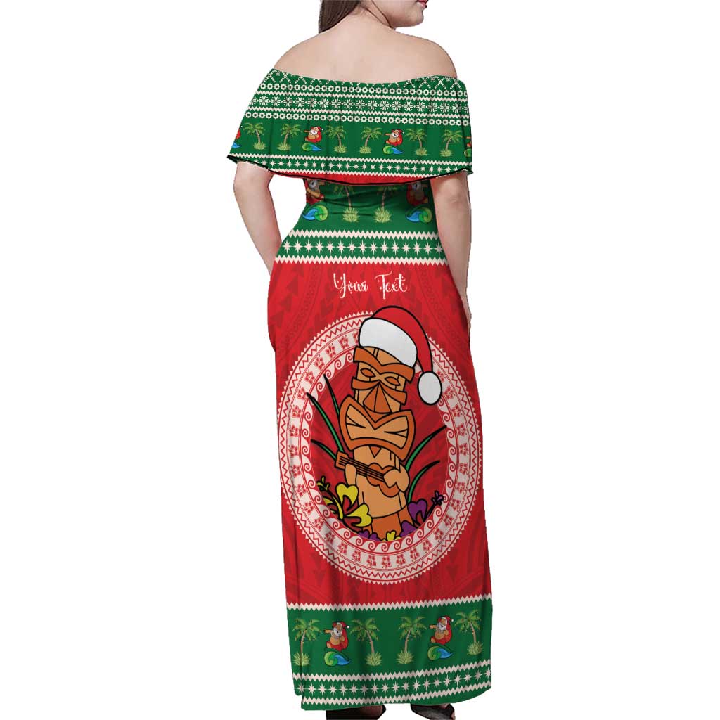 Personalized Hawaii Christmas Family Matching Off Shoulder Maxi Dress and Hawaiian Shirt Tiki Santa Mele Kalikimaka LT14 - Polynesian Pride
