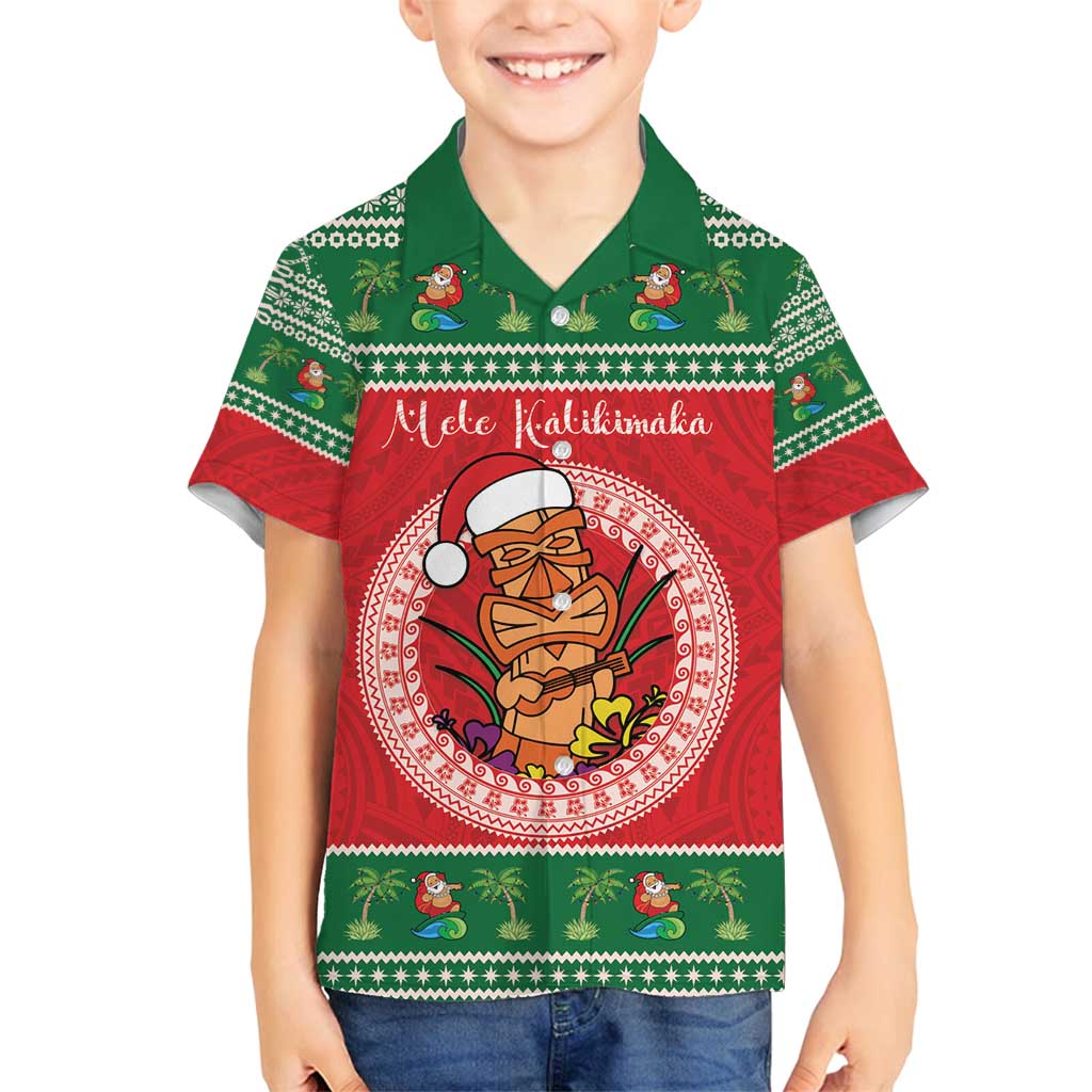 Personalized Hawaii Christmas Family Matching Off Shoulder Maxi Dress and Hawaiian Shirt Tiki Santa Mele Kalikimaka LT14 Son's Shirt Red - Polynesian Pride