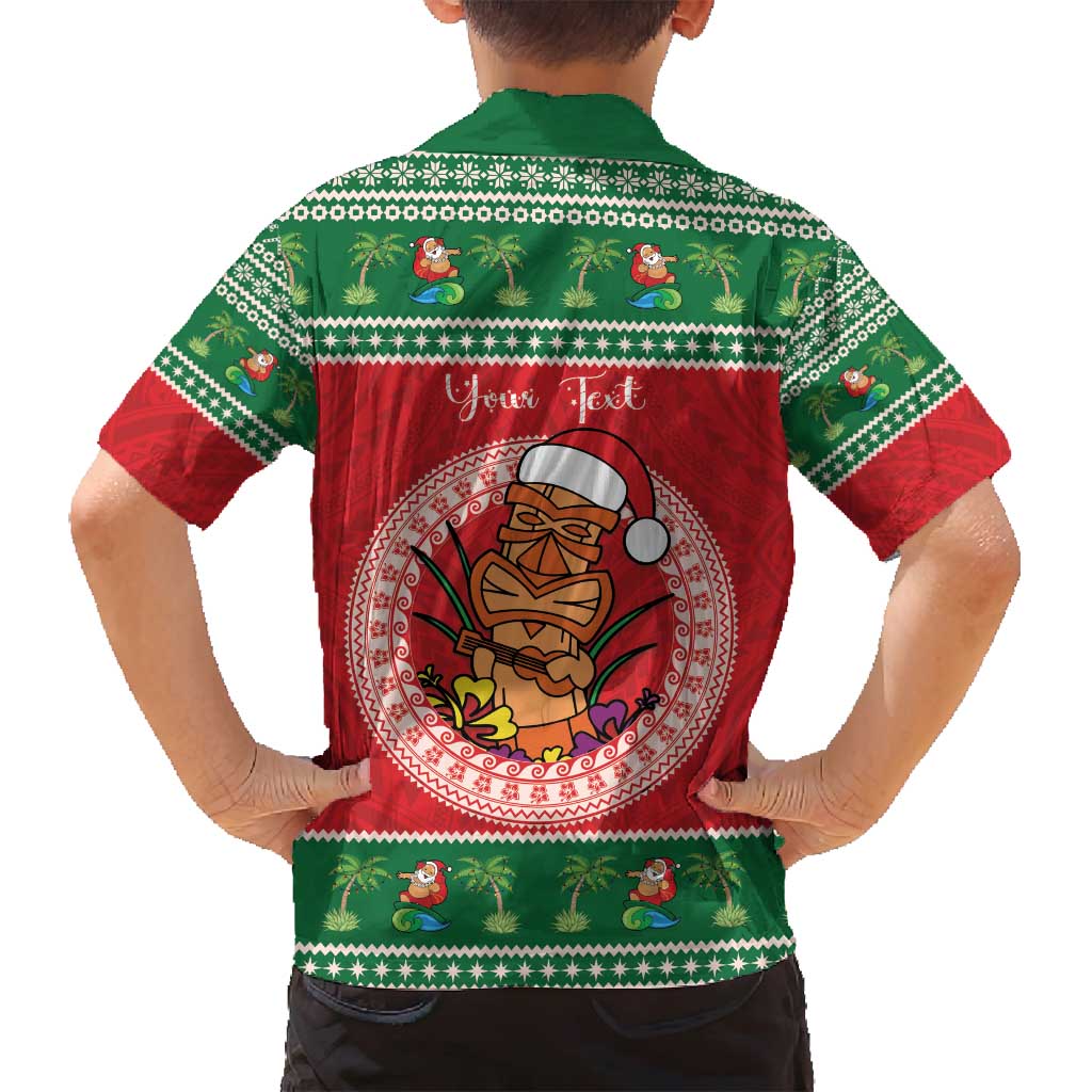 Personalized Hawaii Christmas Family Matching Off Shoulder Short Dress and Hawaiian Shirt Tiki Santa Mele Kalikimaka LT14 - Polynesian Pride