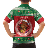 Personalized Hawaii Christmas Family Matching Off Shoulder Short Dress and Hawaiian Shirt Tiki Santa Mele Kalikimaka LT14 - Polynesian Pride