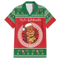 Personalized Hawaii Christmas Family Matching Off Shoulder Short Dress and Hawaiian Shirt Tiki Santa Mele Kalikimaka LT14 Dad's Shirt - Short Sleeve Red - Polynesian Pride