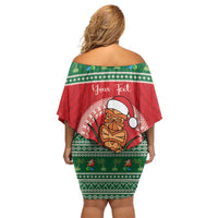 Personalized Hawaii Christmas Family Matching Off Shoulder Short Dress and Hawaiian Shirt Tiki Santa Mele Kalikimaka LT14 - Polynesian Pride