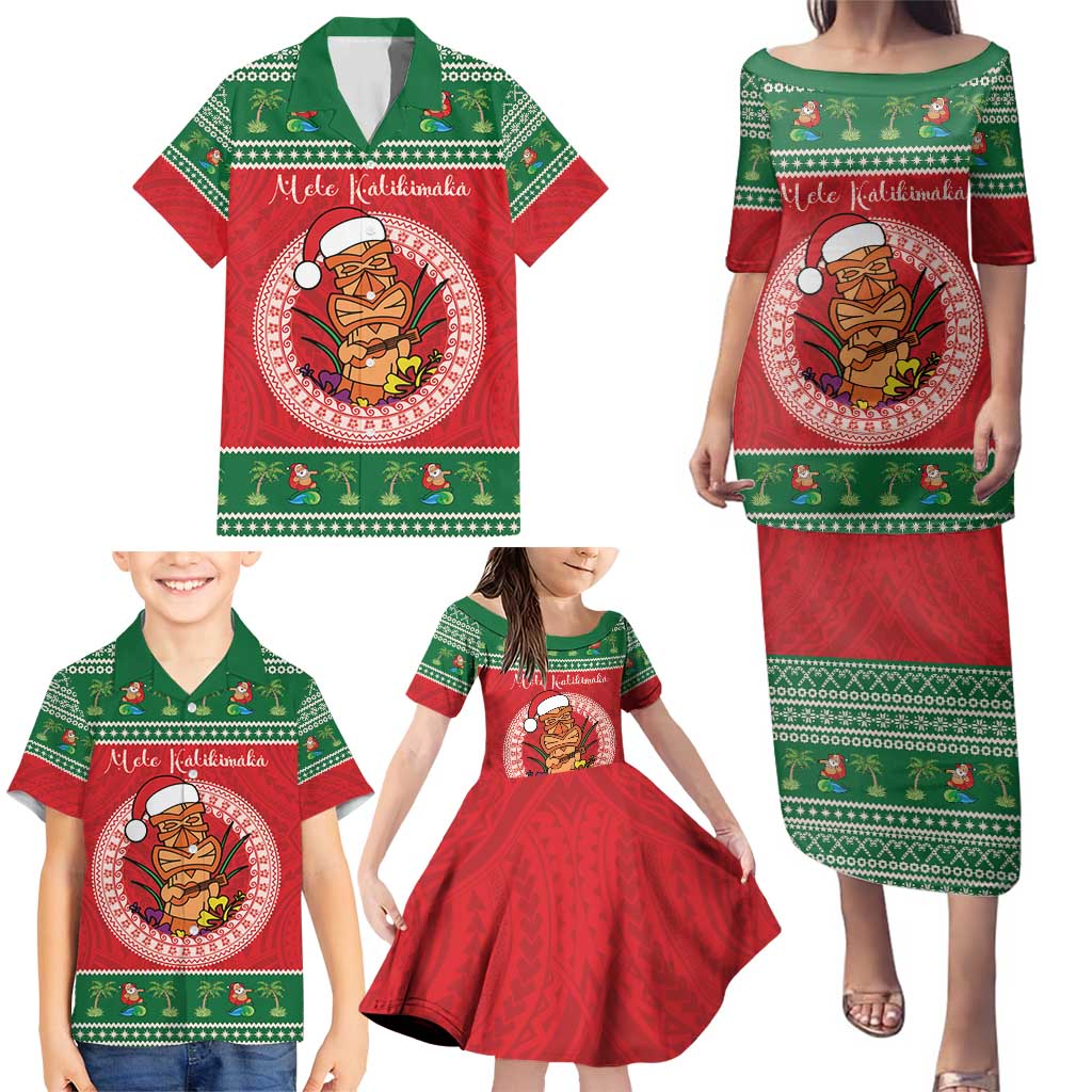 Personalized Hawaii Christmas Family Matching Puletasi and Hawaiian Shirt Tiki Santa Mele Kalikimaka LT14 - Polynesian Pride