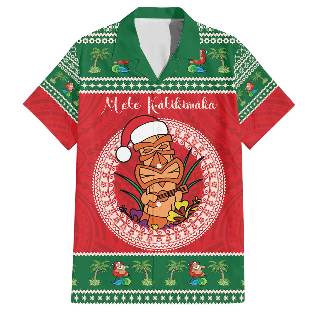 Personalized Hawaii Christmas Family Matching Puletasi and Hawaiian Shirt Tiki Santa Mele Kalikimaka LT14 Dad's Shirt - Short Sleeve Red - Polynesian Pride