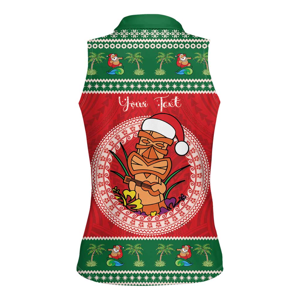 Personalized Hawaii Christmas Women Sleeveless Polo Shirt Tiki Santa Mele Kalikimaka LT14 - Polynesian Pride