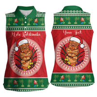 Personalized Hawaii Christmas Women Sleeveless Polo Shirt Tiki Santa Mele Kalikimaka LT14 - Polynesian Pride