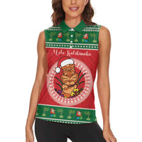 Personalized Hawaii Christmas Women Sleeveless Polo Shirt Tiki Santa Mele Kalikimaka LT14 - Polynesian Pride