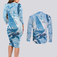 New Zealand Sailing Couples Matching Long Sleeve Bodycon Dress and Long Sleeve Button Shirt Aotearoa Yacht Racing - Born To Sail LT14 - Polynesian Pride