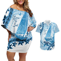 New Zealand Sailing Couples Matching Off Shoulder Short Dress and Hawaiian Shirt Aotearoa Yacht Racing - Born To Sail LT14 Blue - Polynesian Pride