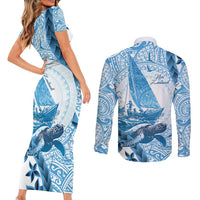 New Zealand Sailing Couples Matching Short Sleeve Bodycon Dress and Long Sleeve Button Shirt Aotearoa Yacht Racing - Born To Sail LT14 - Polynesian Pride