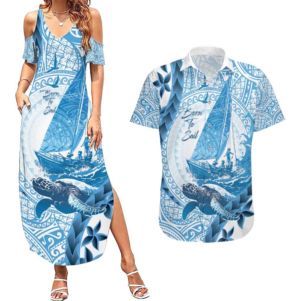 New Zealand Sailing Couples Matching Summer Maxi Dress and Hawaiian Shirt Aotearoa Yacht Racing - Born To Sail LT14 Blue - Polynesian Pride
