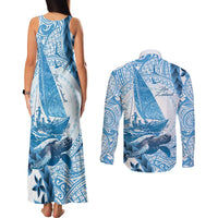 New Zealand Sailing Couples Matching Tank Maxi Dress and Long Sleeve Button Shirt Aotearoa Yacht Racing - Born To Sail LT14 - Polynesian Pride