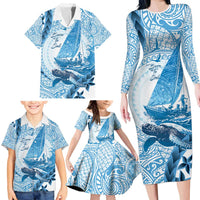 New Zealand Sailing Family Matching Long Sleeve Bodycon Dress and Hawaiian Shirt Aotearoa Yacht Racing - Born To Sail LT14 - Polynesian Pride