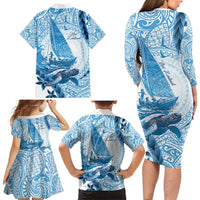 New Zealand Sailing Family Matching Long Sleeve Bodycon Dress and Hawaiian Shirt Aotearoa Yacht Racing - Born To Sail LT14 - Polynesian Pride