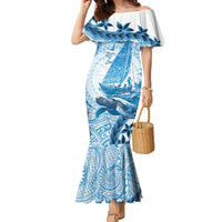 New Zealand Sailing Family Matching Mermaid Dress and Hawaiian Shirt Aotearoa Yacht Racing - Born To Sail LT14 Mom's Dress Blue - Polynesian Pride