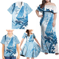 New Zealand Sailing Family Matching Off Shoulder Maxi Dress and Hawaiian Shirt Aotearoa Yacht Racing - Born To Sail LT14 - Polynesian Pride