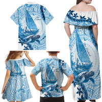New Zealand Sailing Family Matching Off Shoulder Maxi Dress and Hawaiian Shirt Aotearoa Yacht Racing - Born To Sail LT14 - Polynesian Pride