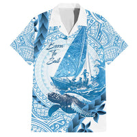 New Zealand Sailing Family Matching Off Shoulder Short Dress and Hawaiian Shirt Aotearoa Yacht Racing - Born To Sail LT14 Dad's Shirt - Short Sleeve Blue - Polynesian Pride
