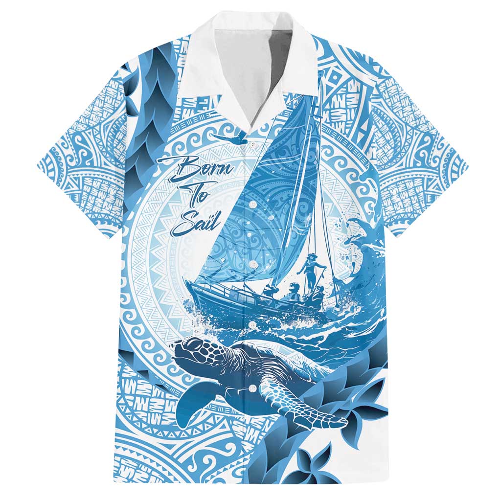 New Zealand Sailing Family Matching Puletasi and Hawaiian Shirt Aotearoa Yacht Racing - Born To Sail LT14 Dad's Shirt - Short Sleeve Blue - Polynesian Pride