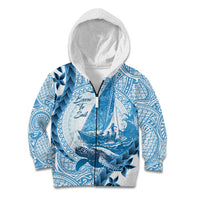 New Zealand Sailing Kid Hoodie Aotearoa Yacht Racing - Born To Sail LT14 Zip Hoodie Blue - Polynesian Pride