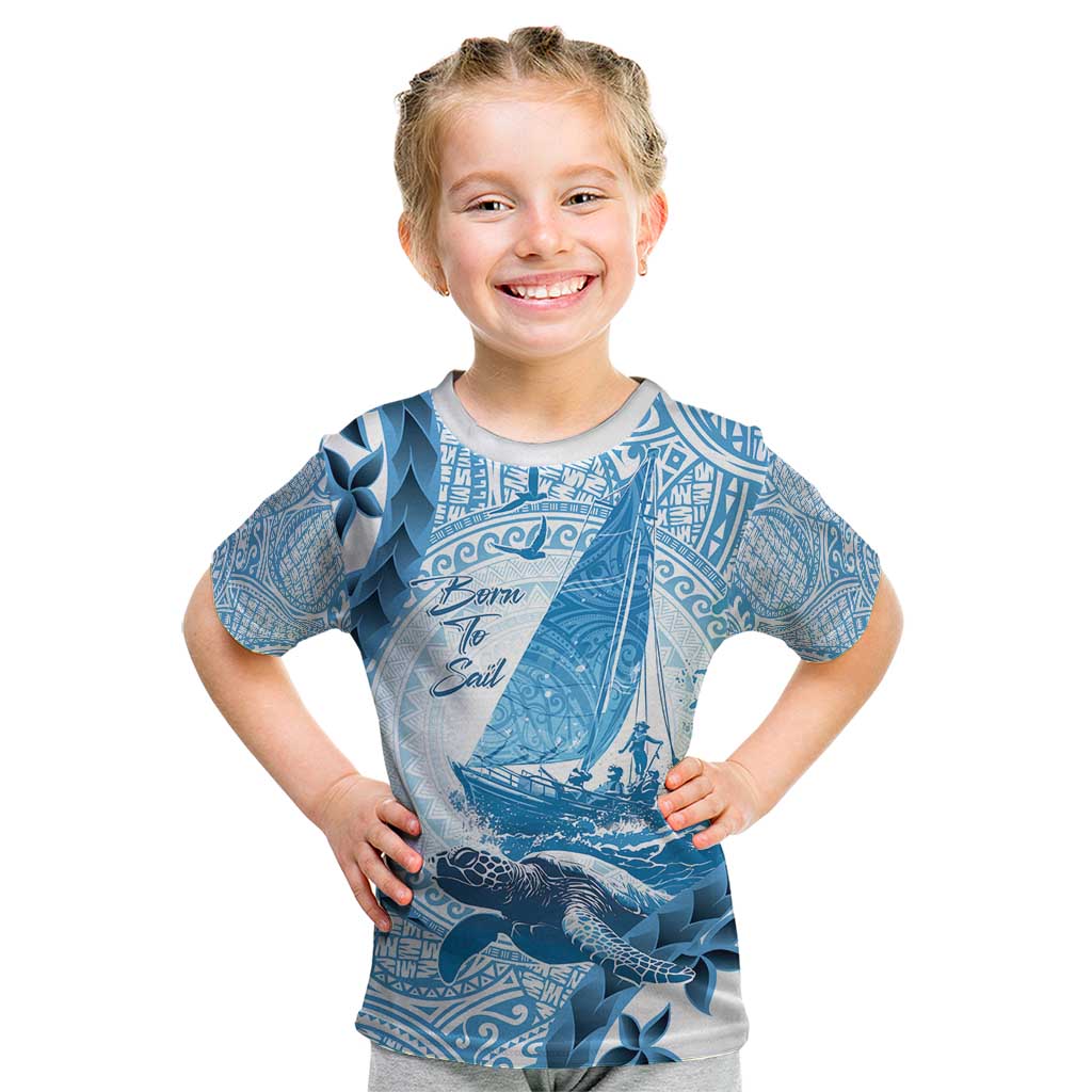 New Zealand Sailing Kid T Shirt Aotearoa Yacht Racing - Born To Sail LT14 Blue - Polynesian Pride