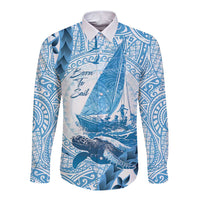 New Zealand Sailing Long Sleeve Button Shirt Aotearoa Yacht Racing - Born To Sail LT14 Unisex Blue - Polynesian Pride