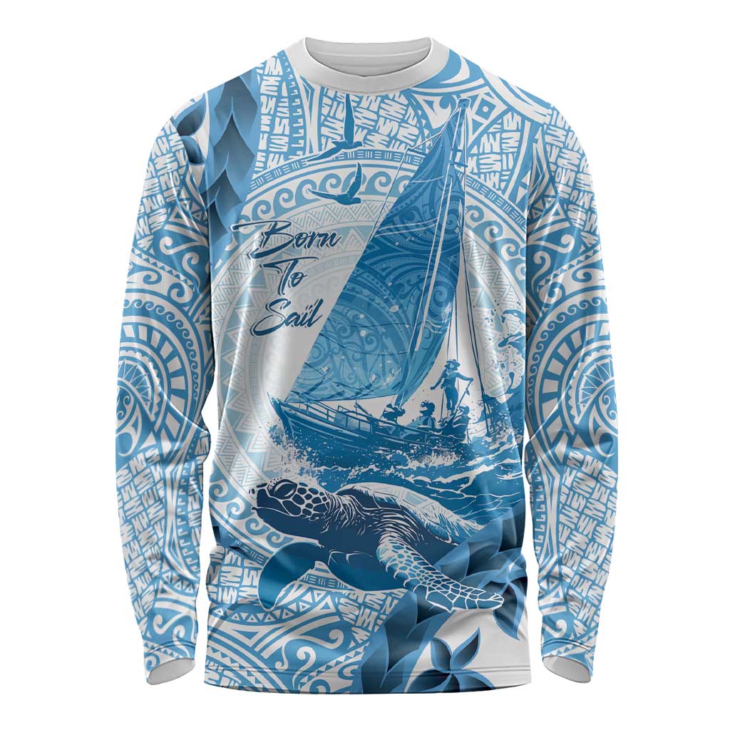 New Zealand Sailing Long Sleeve Shirt Aotearoa Yacht Racing - Born To Sail LT14 Unisex Blue - Polynesian Pride