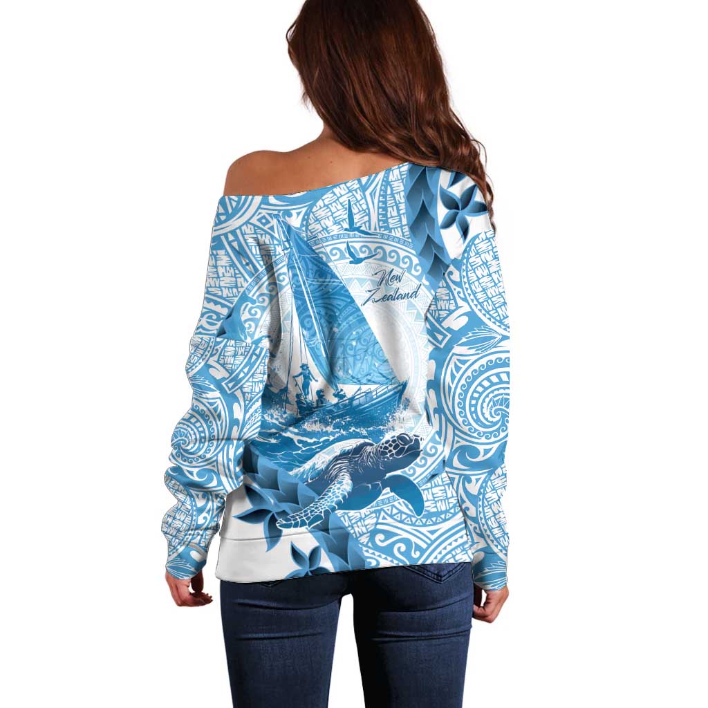 New Zealand Sailing Off Shoulder Sweater Aotearoa Yacht Racing - Born To Sail LT14 - Polynesian Pride