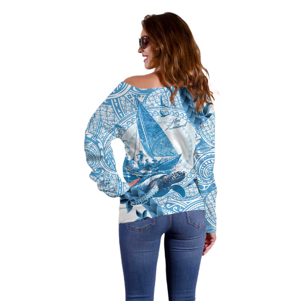 New Zealand Sailing Off Shoulder Sweater Aotearoa Yacht Racing - Born To Sail LT14 - Polynesian Pride