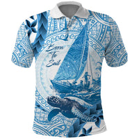 New Zealand Sailing Polo Shirt Aotearoa Yacht Racing - Born To Sail LT14 Blue - Polynesian Pride