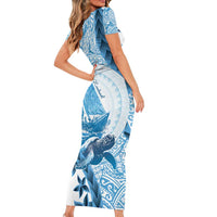 New Zealand Sailing Short Sleeve Bodycon Dress Aotearoa Yacht Racing - Born To Sail LT14 - Polynesian Pride
