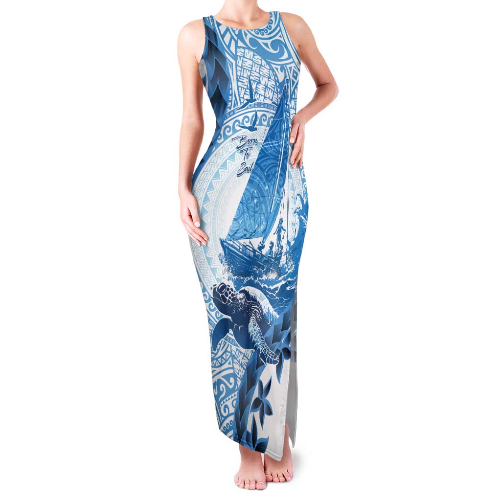 New Zealand Sailing Tank Maxi Dress Aotearoa Yacht Racing - Born To Sail LT14 Women Blue - Polynesian Pride