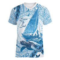 New Zealand Sailing Women V-Neck T-Shirt Aotearoa Yacht Racing - Born To Sail LT14 Female Blue - Polynesian Pride