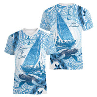New Zealand Sailing Women V-Neck T-Shirt Aotearoa Yacht Racing - Born To Sail LT14 - Polynesian Pride