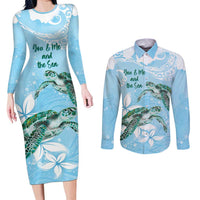 Personalised Polynesia Valentine's Day Couples Matching Long Sleeve Bodycon Dress and Long Sleeve Button Shirt SeaTurtle Couple Polynesian - Fairy Sparkles Color LT14 Blue - Polynesian Pride