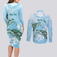 Personalised Polynesia Valentine's Day Couples Matching Long Sleeve Bodycon Dress and Long Sleeve Button Shirt SeaTurtle Couple Polynesian - Fairy Sparkles Color LT14 - Polynesian Pride