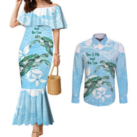 Personalised Polynesia Valentine's Day Couples Matching Mermaid Dress and Long Sleeve Button Shirt SeaTurtle Couple Polynesian - Fairy Sparkles Color LT14 Blue - Polynesian Pride