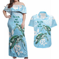 Personalised Polynesia Valentine's Day Couples Matching Off Shoulder Maxi Dress and Hawaiian Shirt SeaTurtle Couple Polynesian - Fairy Sparkles Color LT14 Blue - Polynesian Pride