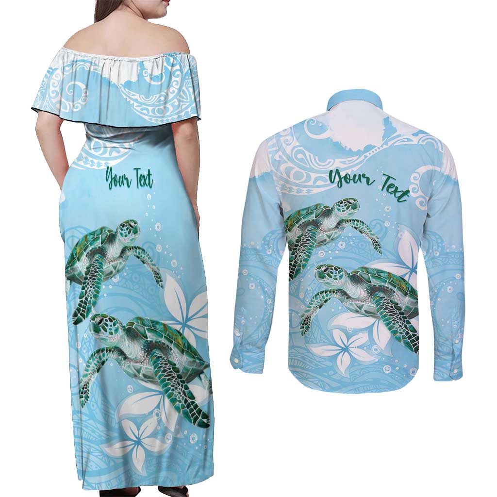 Personalised Polynesia Valentine's Day Couples Matching Off Shoulder Maxi Dress and Long Sleeve Button Shirt SeaTurtle Couple Polynesian - Fairy Sparkles Color LT14 - Polynesian Pride