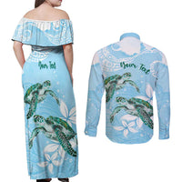 Personalised Polynesia Valentine's Day Couples Matching Off Shoulder Maxi Dress and Long Sleeve Button Shirt SeaTurtle Couple Polynesian - Fairy Sparkles Color LT14 - Polynesian Pride