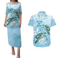 Personalised Polynesia Valentine's Day Couples Matching Puletasi and Hawaiian Shirt SeaTurtle Couple Polynesian - Fairy Sparkles Color LT14 Blue - Polynesian Pride
