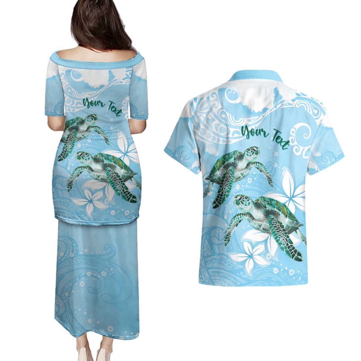 Personalised Polynesia Valentine's Day Couples Matching Puletasi and Hawaiian Shirt SeaTurtle Couple Polynesian - Fairy Sparkles Color LT14 - Polynesian Pride