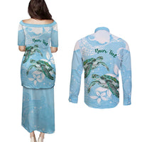 Personalised Polynesia Valentine's Day Couples Matching Puletasi and Long Sleeve Button Shirt SeaTurtle Couple Polynesian - Fairy Sparkles Color LT14 - Polynesian Pride