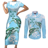 Personalised Polynesia Valentine's Day Couples Matching Short Sleeve Bodycon Dress and Long Sleeve Button Shirt SeaTurtle Couple Polynesian - Fairy Sparkles Color LT14 Blue - Polynesian Pride
