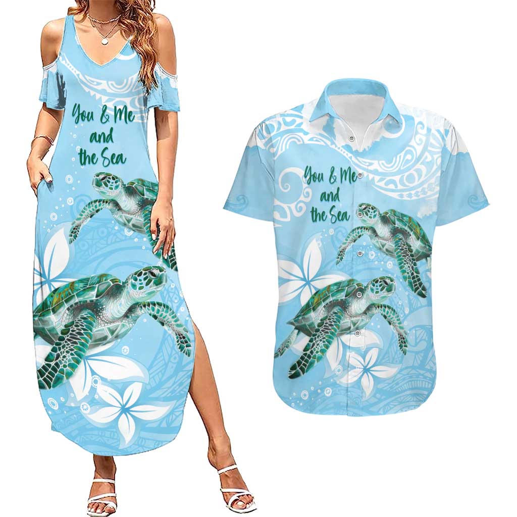 Personalised Polynesia Valentine's Day Couples Matching Summer Maxi Dress and Hawaiian Shirt SeaTurtle Couple Polynesian - Fairy Sparkles Color LT14 Blue - Polynesian Pride