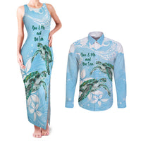 Personalised Polynesia Valentine's Day Couples Matching Tank Maxi Dress and Long Sleeve Button Shirt SeaTurtle Couple Polynesian - Fairy Sparkles Color LT14 Blue - Polynesian Pride