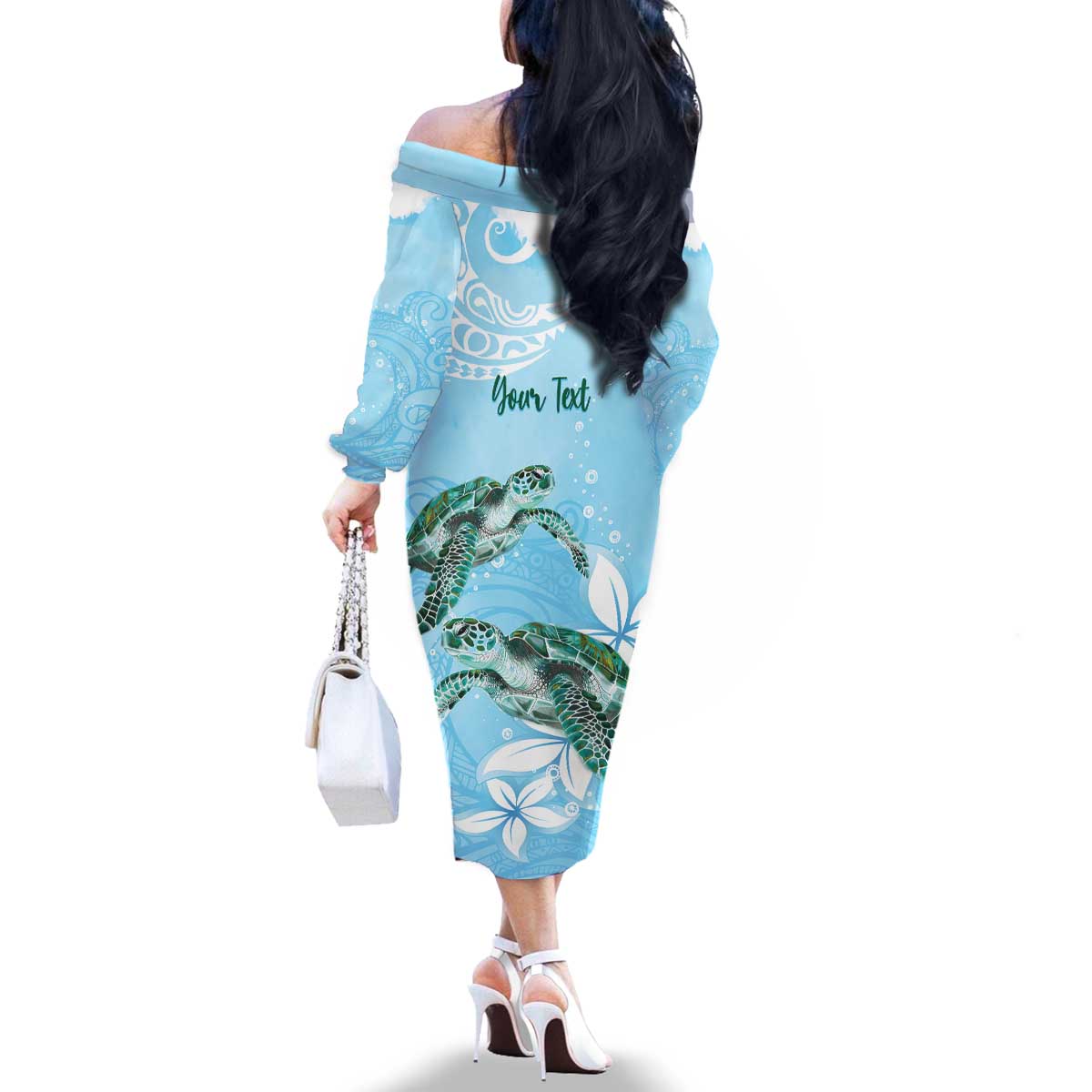 Personalised Polynesia Valentine's Day Family Matching Off The Shoulder Long Sleeve Dress and Hawaiian Shirt SeaTurtle Couple Polynesian - Fairy Sparkles Color LT14 - Polynesian Pride