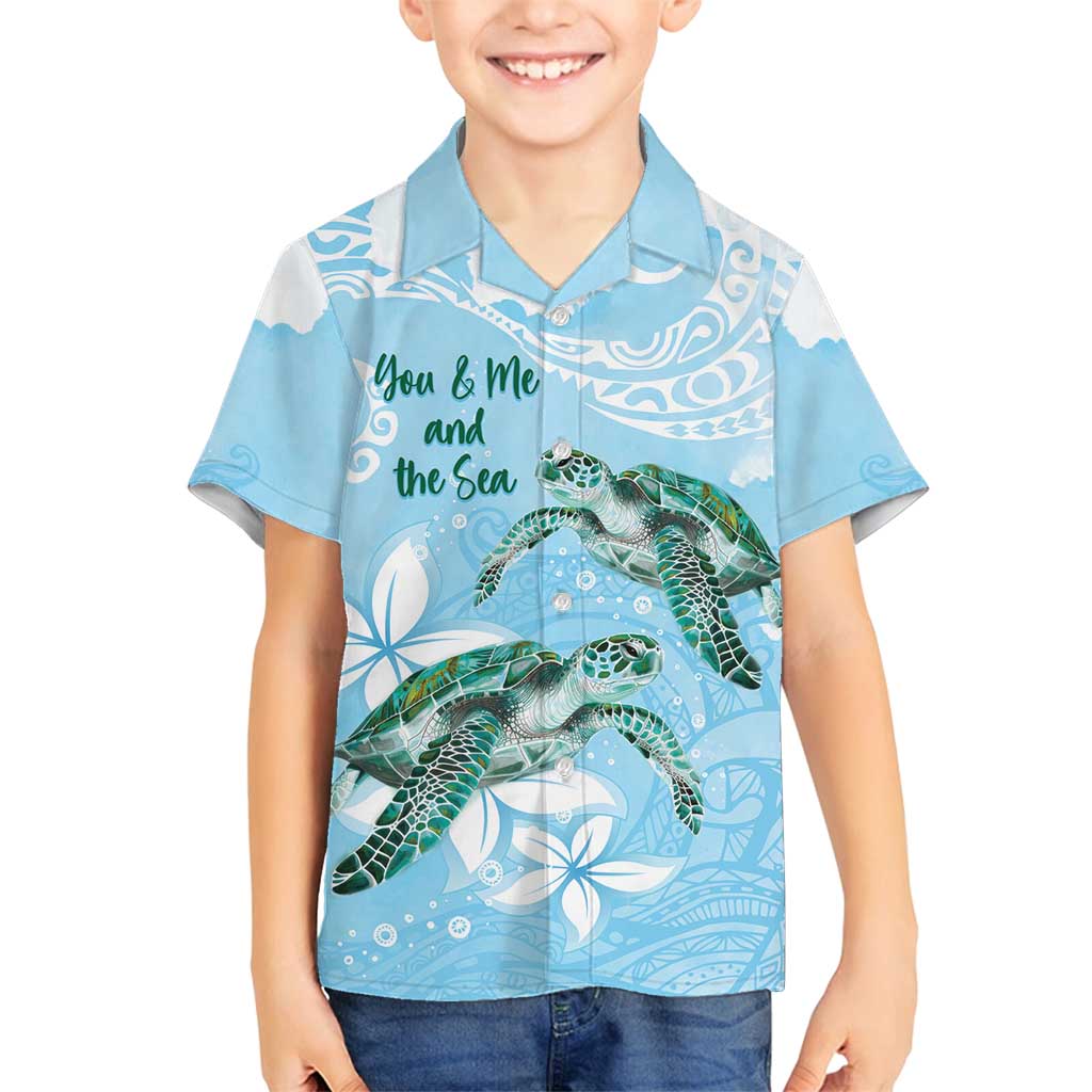 Personalised Polynesia Valentine's Day Family Matching Off Shoulder Maxi Dress and Hawaiian Shirt SeaTurtle Couple Polynesian - Fairy Sparkles Color LT14 Son's Shirt Blue - Polynesian Pride