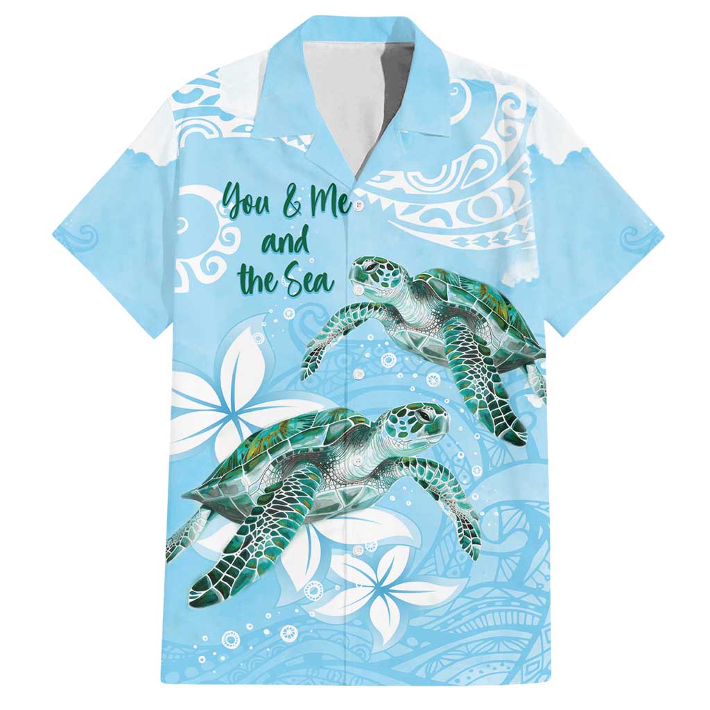 Personalised Polynesia Valentine's Day Family Matching Off Shoulder Short Dress and Hawaiian Shirt SeaTurtle Couple Polynesian - Fairy Sparkles Color LT14 Dad's Shirt - Short Sleeve Blue - Polynesian Pride