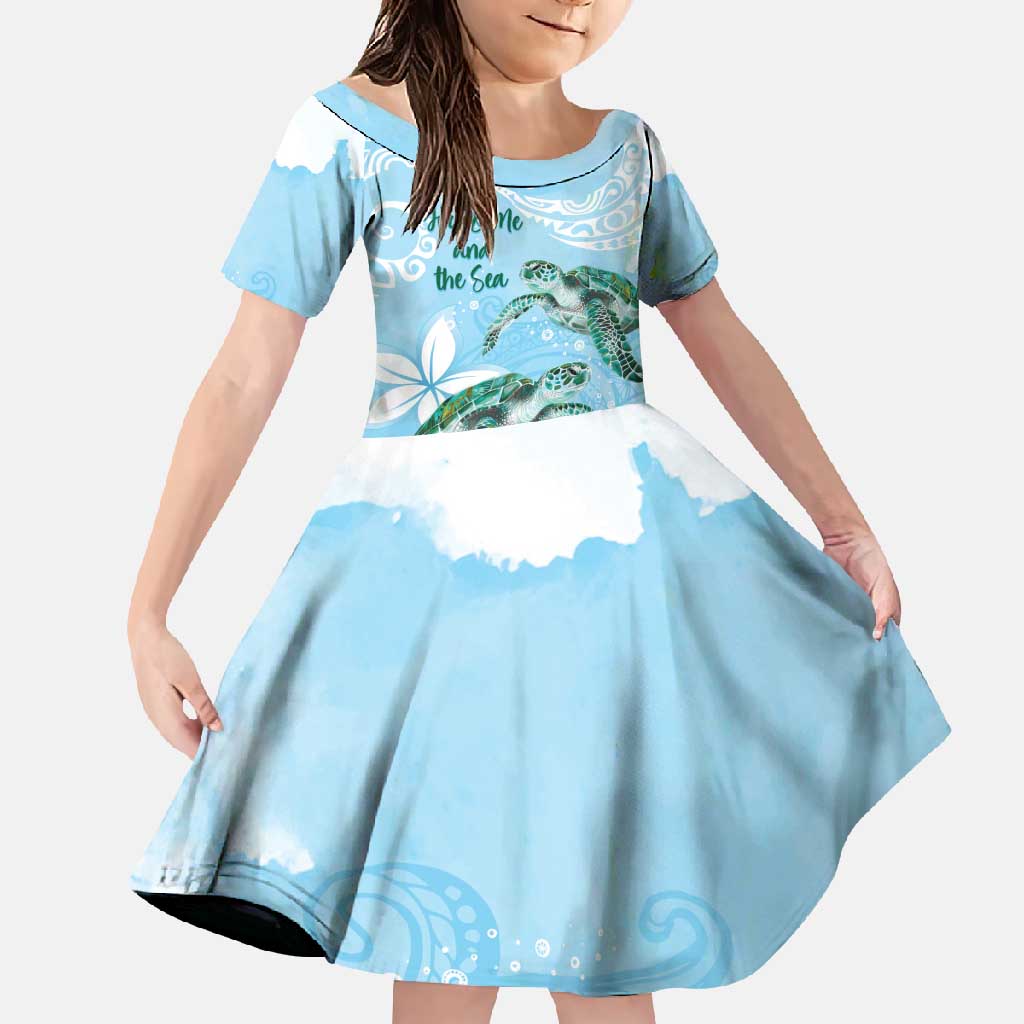 Personalised Polynesia Valentine's Day Family Matching Short Sleeve Bodycon Dress and Hawaiian Shirt SeaTurtle Couple Polynesian - Fairy Sparkles Color LT14 Daughter's Dress Blue - Polynesian Pride